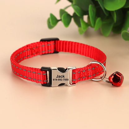 Personalized Printed Cat Collar Adjustable Kitten Puppy Collars With Free Engraved ID Nameplate Bell Anti-lost Cats Collars