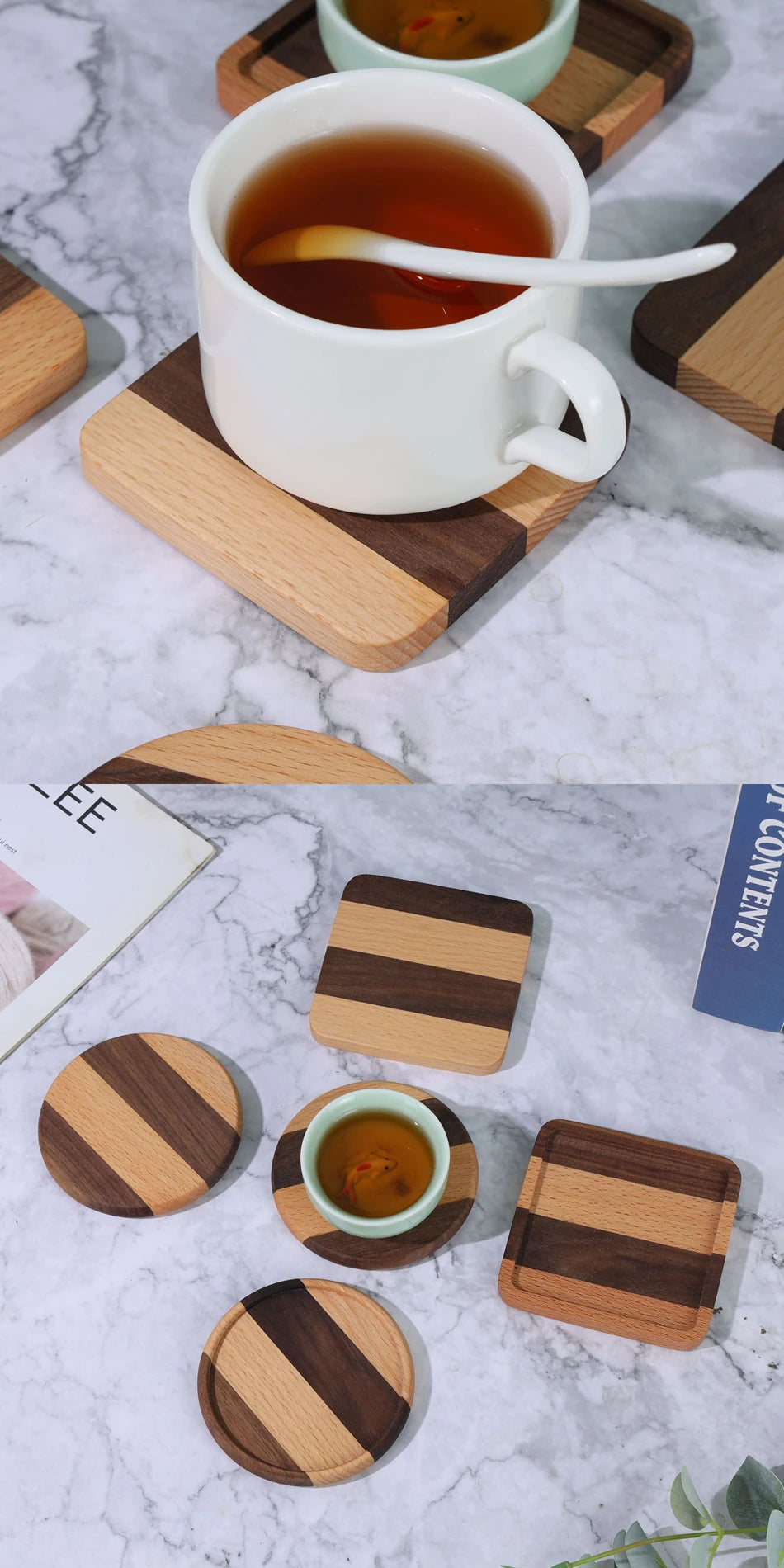 TIME OWNER Tea Coffee Cup Pad Placemats Decor Walnut Beech Wood Coasters Durable Heat Resistant Square Drink Mat Bowl Teapot