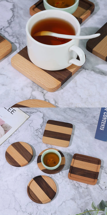 TIME OWNER Tea Coffee Cup Pad Placemats Decor Walnut Beech Wood Coasters Durable Heat Resistant Square Drink Mat Bowl Teapot