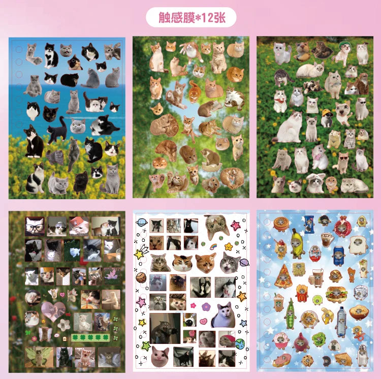 Cute Pets Theme Sticker Book 30 Sheets/Bag with Ring Binding for Scrapbooking DIY Collage Material Background Decoration