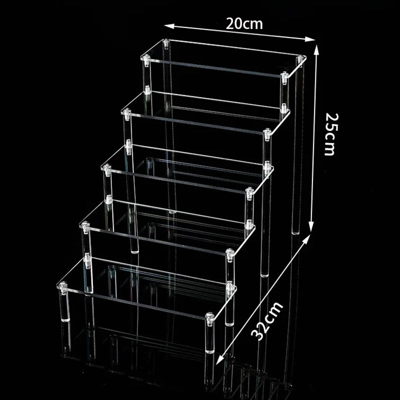 1-5 Tier Acrylic Display Stand Perfume Doll Clay Figurine Blind Box Storage Rack Transparent Ladder Makeup Organization W-2