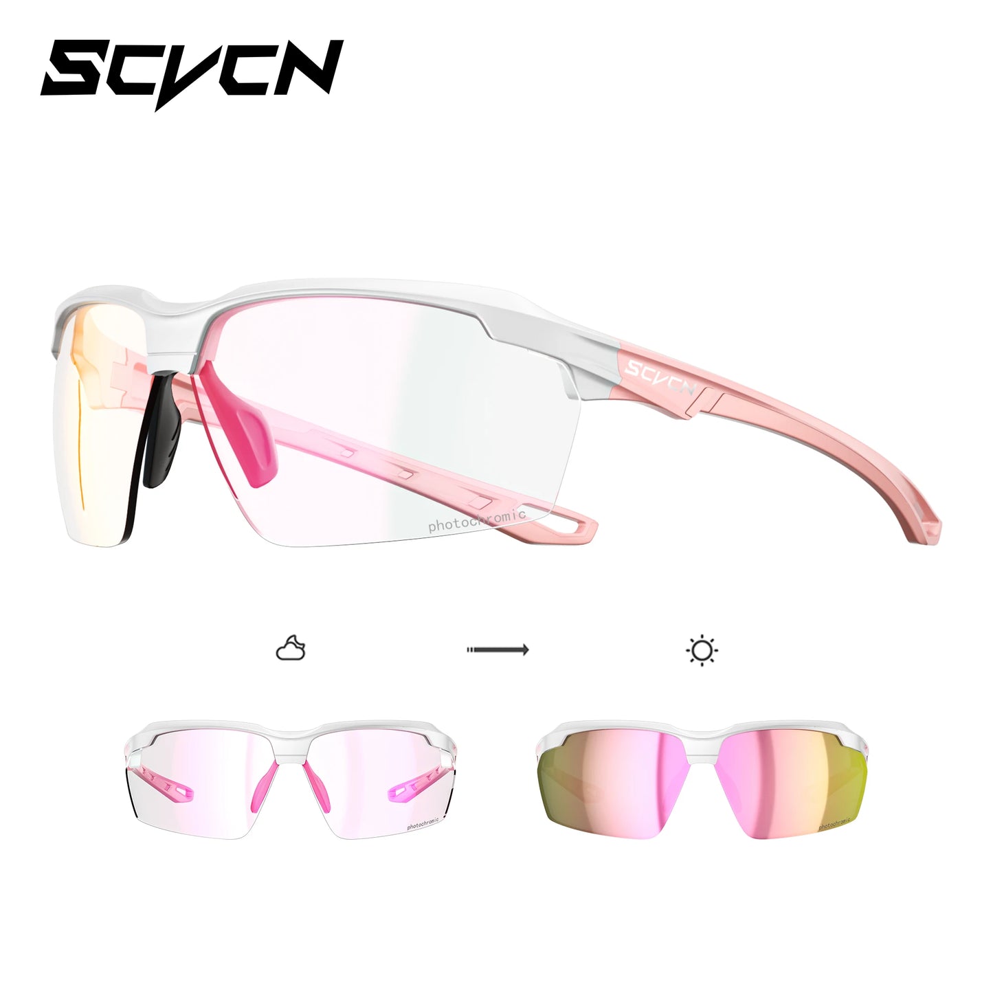 SCVCN Photochromic Cycling Glasses UV400 Outdoor Sports Running Glasses Men MTB Cycling Sunglasses Women Road Bike Glasses