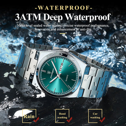 POEDAGAR Exquisite Business Men Watch Stainless Steel Waterproof Luminous Man Wristwatch Date Week Classic Men's Quartz Watches