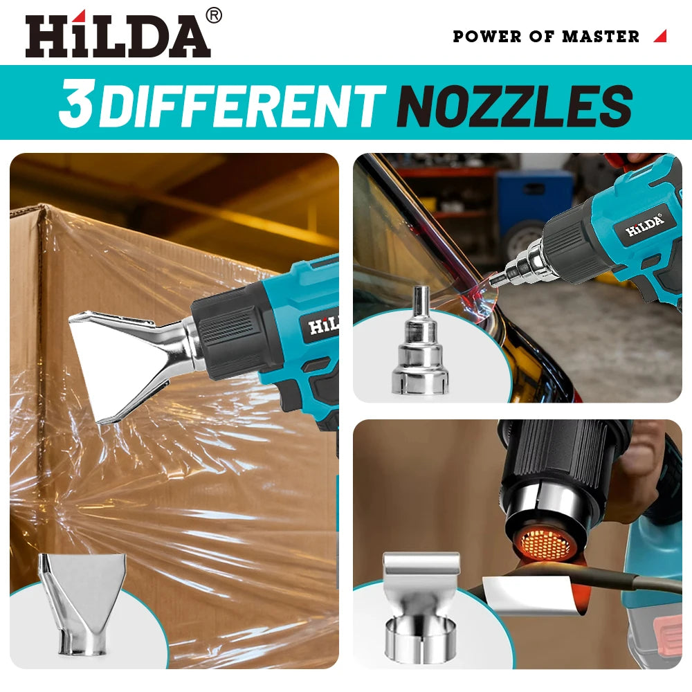 HIDLA 21V Handheld Hot Air Gun Temperature Rechargeable Cordless Two Styles For Makita Battery Electric Heating Gun With Nozzle