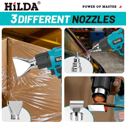 HIDLA 21V Handheld Hot Air Gun Temperature Rechargeable Cordless Two Styles For Makita Battery Electric Heating Gun With Nozzle