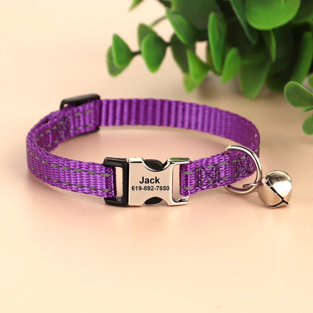 Personalized Printed Cat Collar Adjustable Kitten Puppy Collars With Free Engraved ID Nameplate Bell Anti-lost Cats Collars