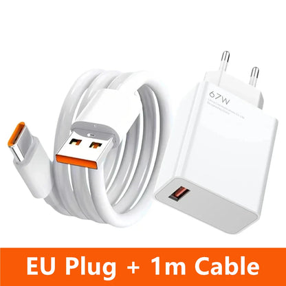 6A 67W Ultra Fast Charger For Xiaomi 11 12 Lite 13T 14T 15 17 Redmi Note 10 11T 12 13 14 POCO X3 X4 X5 Type C USB Charging Cable