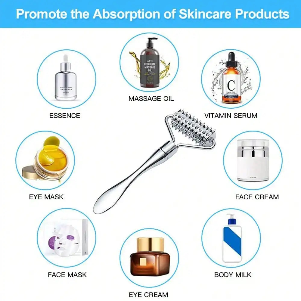 Stainless Steel Facial Massage Roller Deep Tissue Massage Tool for Face, Acupressure Massager Body for Hand, Foot, Neck SPA Care