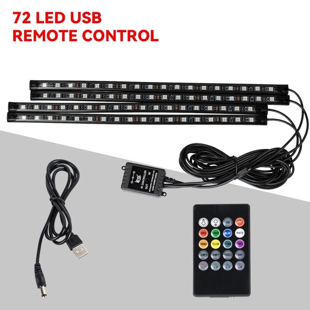 Neon 36 48 72 LED Car Interior Ambient Foot Light Wireless Remote Music APP Control Auto RGB Atmosphere Decorative Lamp