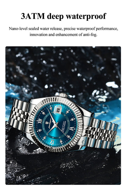 POEDAGAR Original Men Wristwatch Waterproof Luminous Date Business Man Clock Stainless Steel Quartz Military Men's Watches Reloj