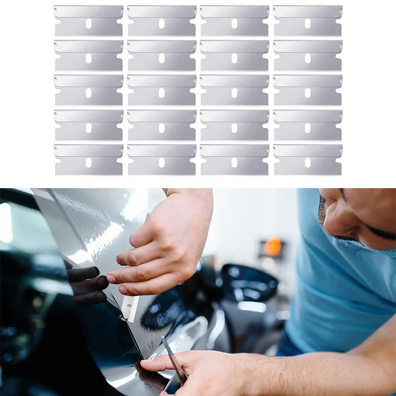 100Pcs Razor Scraper Blades Car Sticker Remover Window Glass Paint Scraper Cleaning Tool Steel Non Scratch Replacement Blades