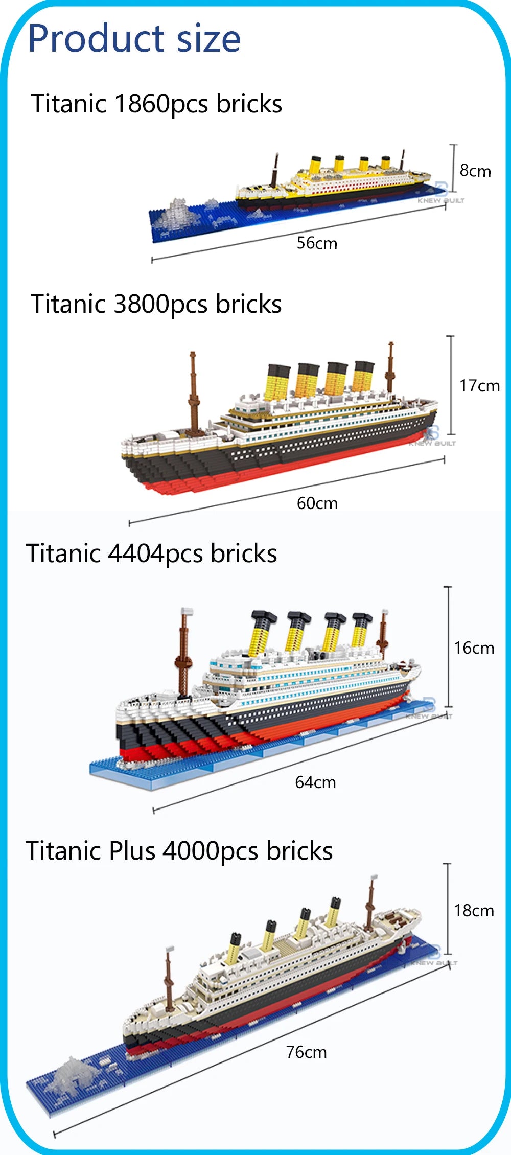 KNEW BUILT Titanic 3D Plastic Model Ship Building Blocks for Adults Micro Mini Bricks Toys Kits Assemble Cruise Boat Kids Gift