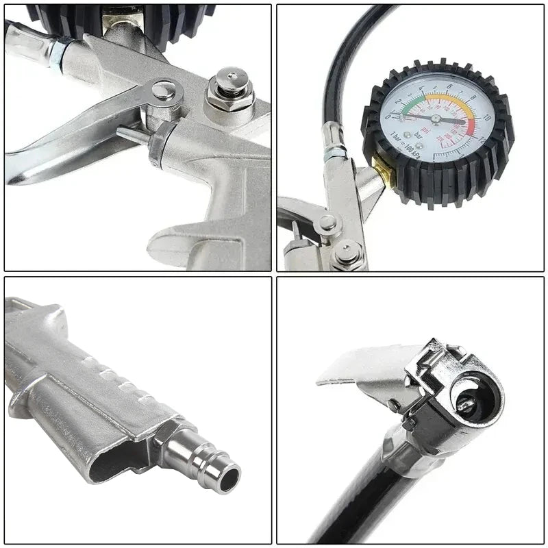 Multifunctional Car & Motorcycle Tire Air Pressure Monitoring Gauge Tester 220PSI Air Compressor Dial Meter Inflator Pump Tool