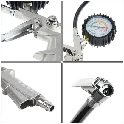 Multifunctional Car & Motorcycle Tire Air Pressure Monitoring Gauge Tester 220PSI Air Compressor Dial Meter Inflator Pump Tool