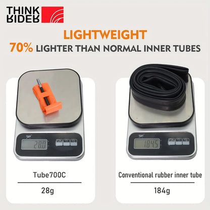 ThinkRider 1Pcs Ultralight 28g Bike Inner Tube 700X18 25 28 32 Road Bicycle TPU Material Tire 65mm Length French Valve