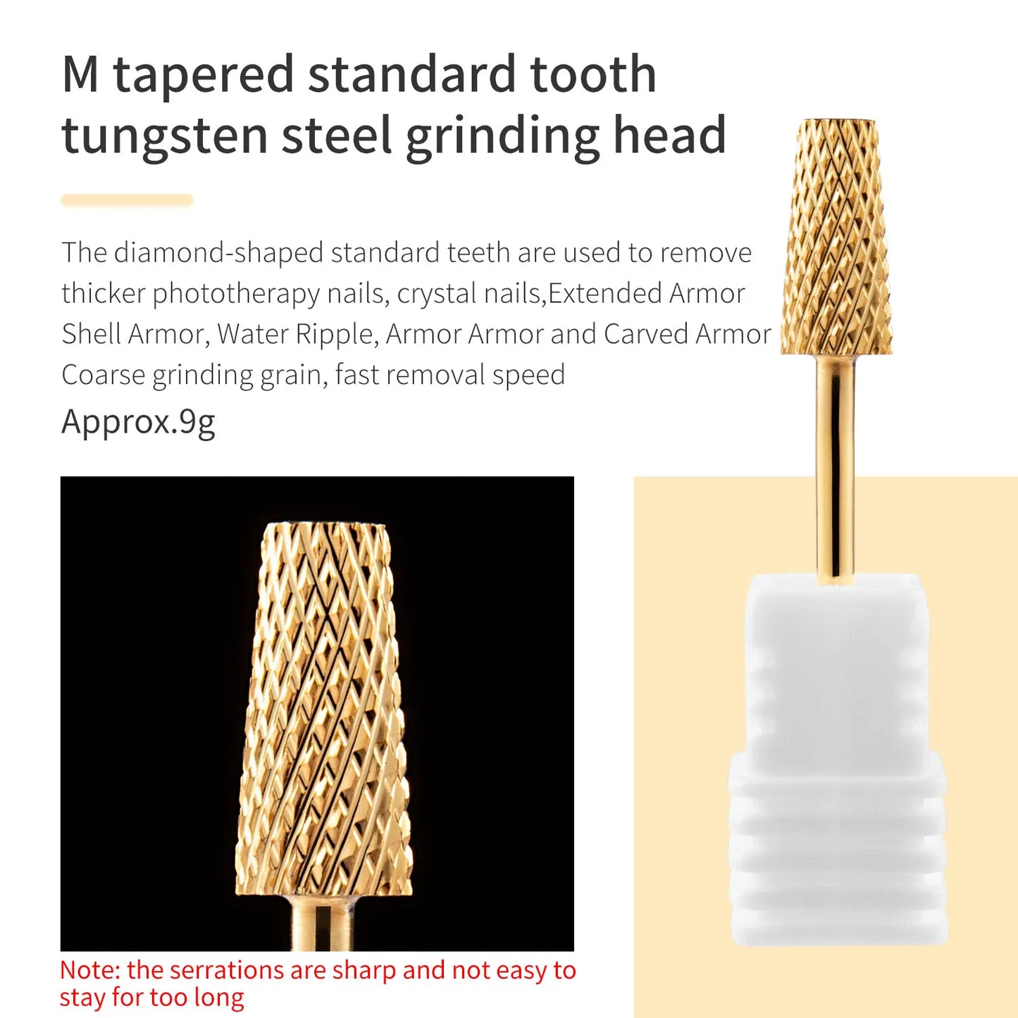 5 In 1 Tungsten Carbid Nail Drill Bits Milling Cutter For Remove Nail Polish UV Gel Tapered Safety End Cut Manicure Tools Golden