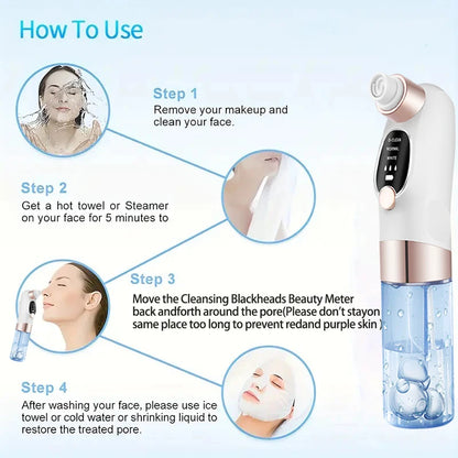 USB Charging Blackhead Cleaning and Beauty Device - Portable Facial Pore Cleaner with 5 Probes for Gentle and Safe Cleaning