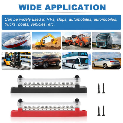 M6 12V Terminal Block Bus Bar 1/4 Inch Stud 150A Electrical Power Distribution Block Bus Bar for Truck Boat Camper RV Caravan