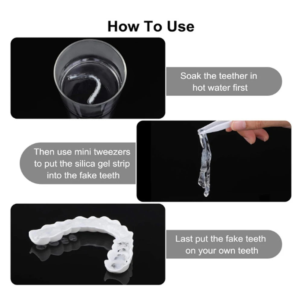 2 Pairs Silicone Denture Set Fit Temporary Orthodontic Teeth Dentures Fake Tooth Oral Hygiene Care Whitening Dentures Simulation