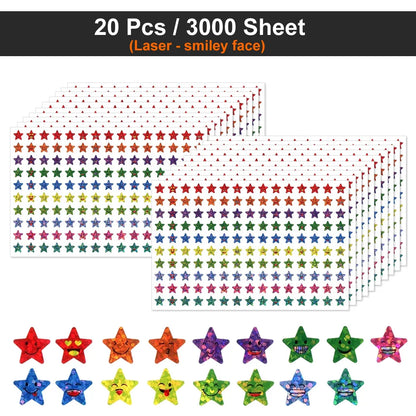 450-3000 Sheet Happy Face Stars Reward Sign Stickers Pack DIY Skateboard Suitcase Stationery Decals Decor Phone Laptop Gift Toys