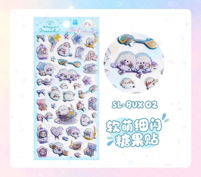 3 pcs/6 pcs Sweet Candy Pets Cat Coffee Cakes Flash Puffy 3D Stickers Scrapbooking Diy Diary Stationery Stickers School Supplies