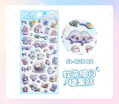 3 pcs/6 pcs Sweet Candy Pets Cat Coffee Cakes Flash Puffy 3D Stickers Scrapbooking Diy Diary Stationery Stickers School Supplies
