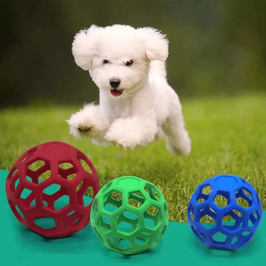 Dog Hollow Ball Toy Rubber Chew Toys for Dogs Cleaning Teeth Molar Bite Resistant Toy with Bell Puppy Training Game