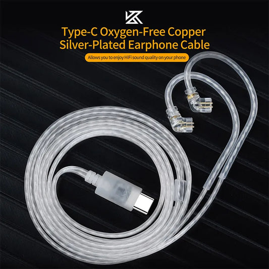 KZ Earphones Cable OFC Silver Plated Upgrade Cable Wire Type-c 2PIN Cables Microphone Optional