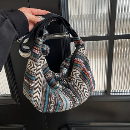 Crossbody Bags Tribal Style Shoulder Bag, Foldable Crossbody Striped Pattern, Flag Theme Hand Washable Edge Painted Lining
