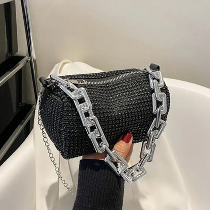 Allover Rhinestone Bucket Bag, Glitter Chain Prom Purse, Women's Mini Crossbody Bag