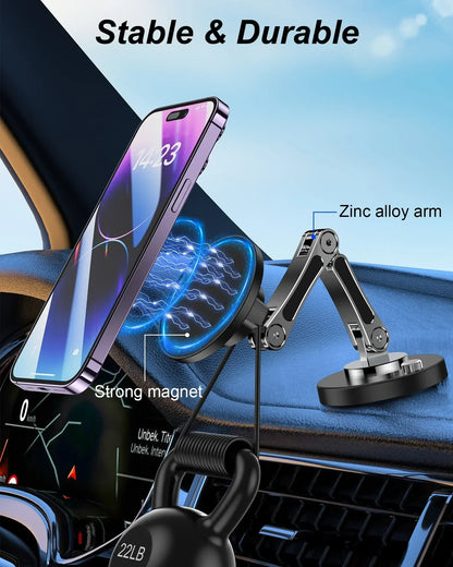 Foldable Universal Car Magnetic Holder Dashborad Alloy Magnetic Car Mount Smartphone Mobile Bracket For iPhone15 Samsung Xiaomi