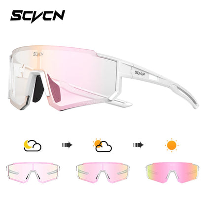 SCVCN Photochromic Sunglasses Cycling Glasses Outdoor Cycling Road Mountain Bike Glasses Men and Women Casual Hiking Windproof