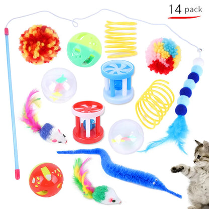 12-24pcs Set Pet Kitten Toys Variety Cat Toy Combination Set Cat Toy Funny Cat Stick Sisal Mouse Bell Ball Cat Supplies