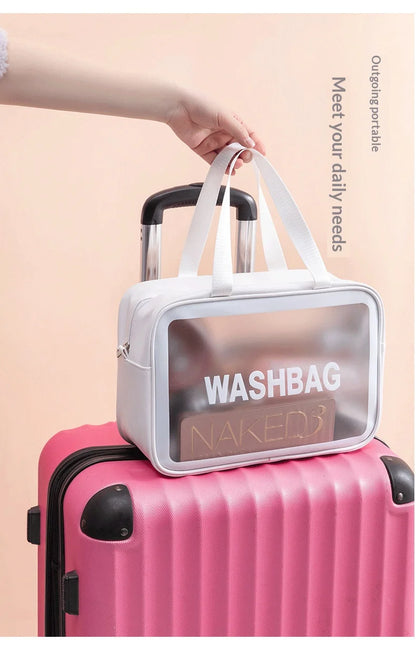 Homefish Pu Transparent Three Piece Makeup And Toiletries Bag, Large Capacity Pvc Semi Transparent Frosted Portable Storage Bag