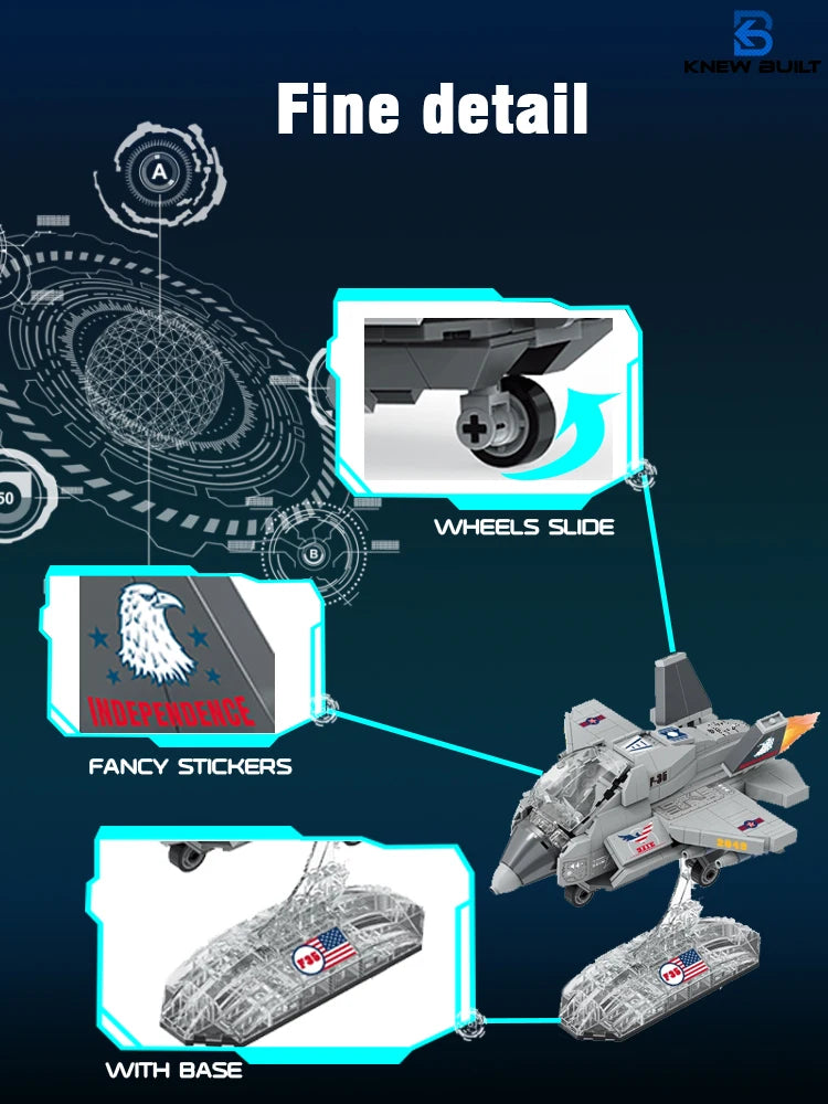 KNEW BUILT Fighter Jet Mini Building Block Toy Set for Kids Boy Adult Beginner Military Plane Airplane Pirate Transporter Brick