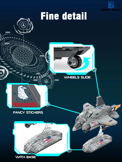 KNEW BUILT Fighter Jet Mini Building Block Toy Set for Kids Boy Adult Beginner Military Plane Airplane Pirate Transporter Brick