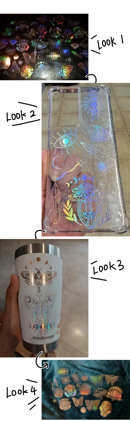 40pcs Holographic Glitter Stickers PET Transparent Shiny Waterproof Decorative Decals For Water Bottles Scrapbooking Laptop