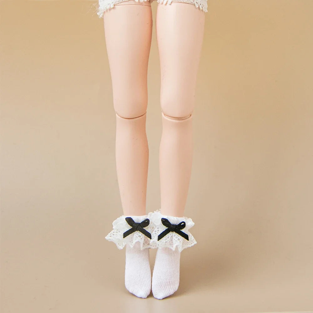 Blyth Socks Fashion Long Socks Lace Bow Socks Black White for Licca Azone Momoko OB24 OB22 OB27 YMY Doll Accessories