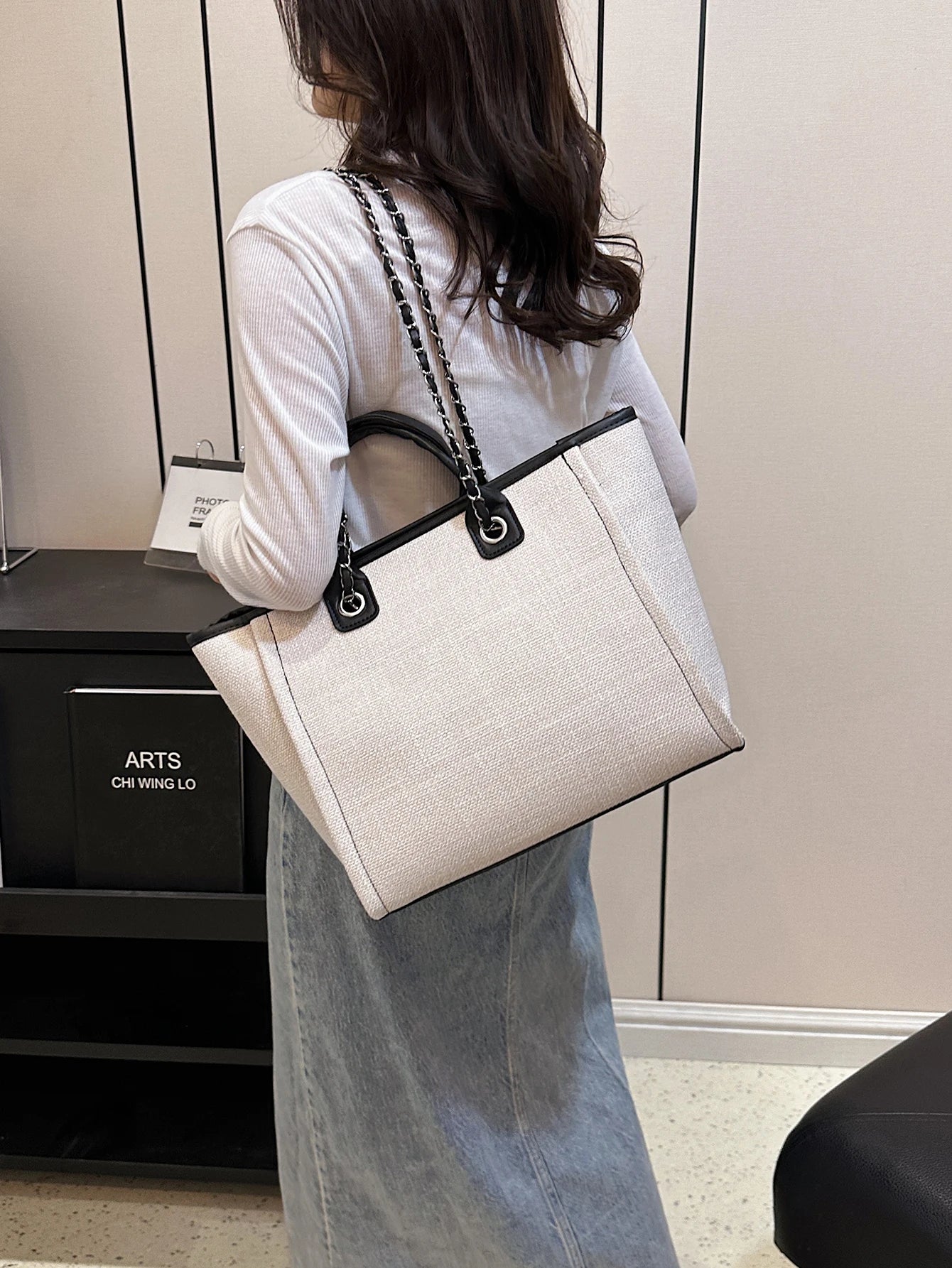 New Fashion Simple Canvas Material Chain Bag Large Capacity Chain Zipper Women's Shoulder Bag Tote Bag For Commuter Shopping