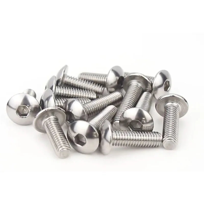 20pcs Stainless Steel Big Flat Round Head Inner Hexagon Screw Bolt M6 6mm M5 5mm for Motorcycle Scooter ATV Moped Plastic Cover