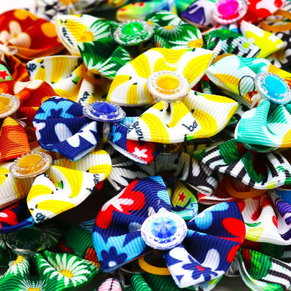 20pcs Dog Hair Bows Dog Bows with Diamond Colorful Grooming Rubber Band for Small Dog Pet Girls Grooming Hair Accessories