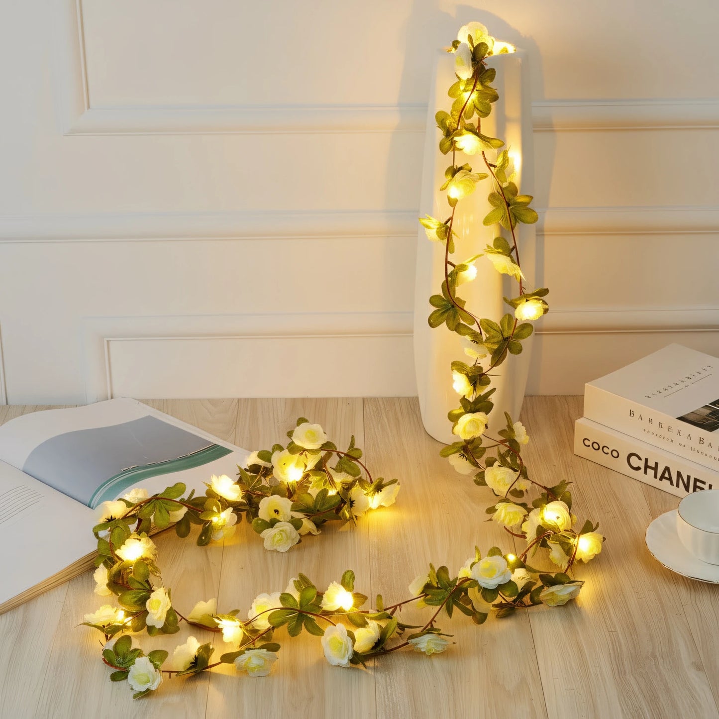 250CM Rose Vine With LED Lights Artificial Flowers Wedding Home Room Decoration Spring Autumn Garden Arch Christmas Rattan Vine