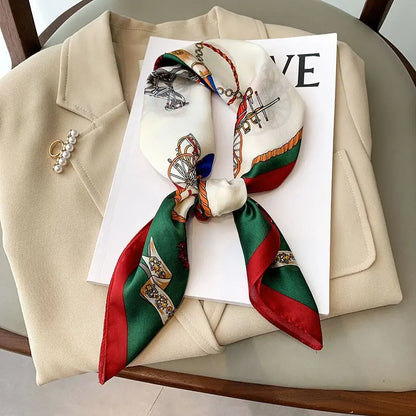 Luxury Print imitation Silk Square Scarf Women Spring Neck Tie Shawl Wraps Female Hair Hand Wrist Headkercheif Hijab Bandana