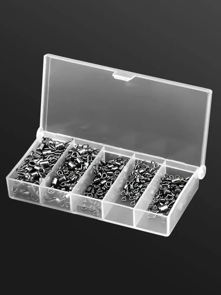 250pcs/Set Fishing Connector 2 4 6 8 10 Fishing Barrel Bearing Rolling Swivel Solid Ring Lures Fishing Accessories