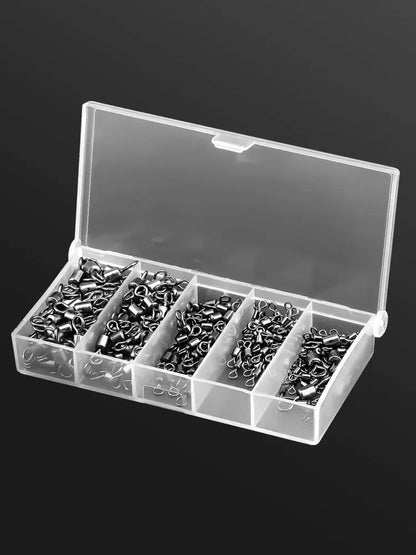 250pcs/Set Fishing Connector 2 4 6 8 10 Fishing Barrel Bearing Rolling Swivel Solid Ring Lures Fishing Accessories