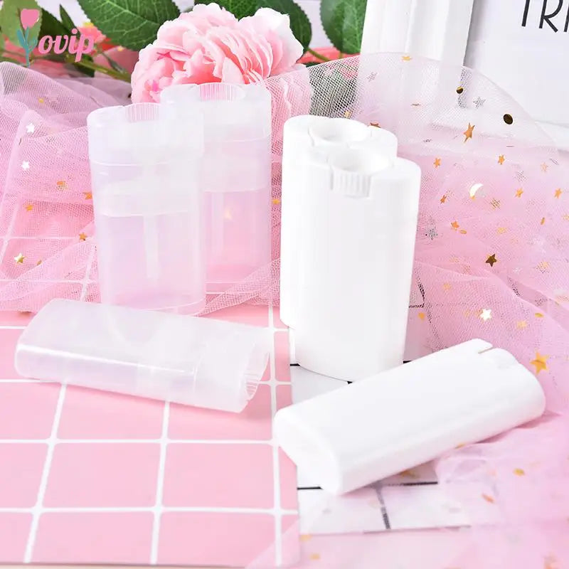 10pcs/lot About 15g Portable Deodorant Containers Clear White Lipstick  Lip Tube Plastic Empty Diy Oval Lip Balm Tubes