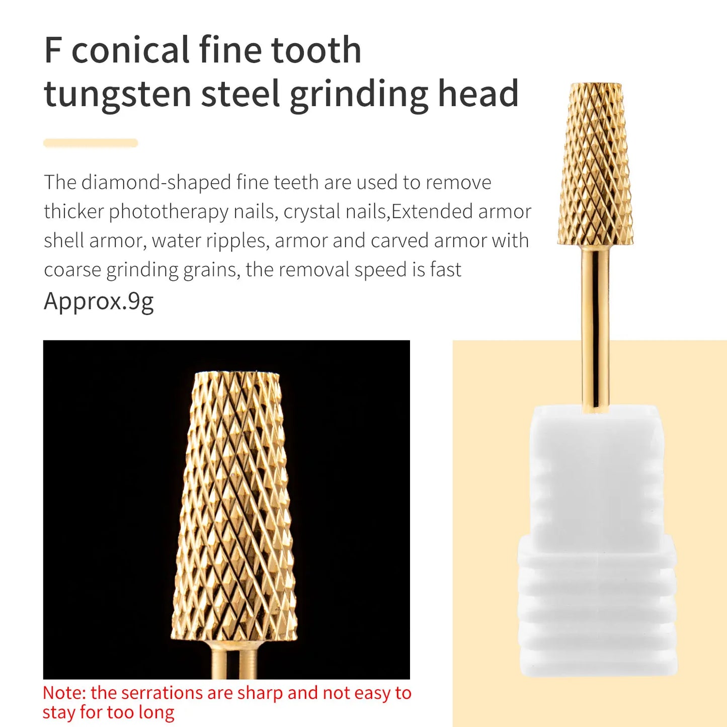 5 In 1 Tungsten Carbid Nail Drill Bits Milling Cutter For Remove Nail Polish UV Gel Tapered Safety End Cut Manicure Tools Golden