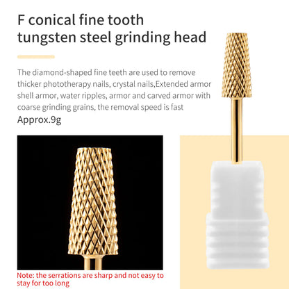 5 In 1 Tungsten Carbid Nail Drill Bits Milling Cutter For Remove Nail Polish UV Gel Tapered Safety End Cut Manicure Tools Golden