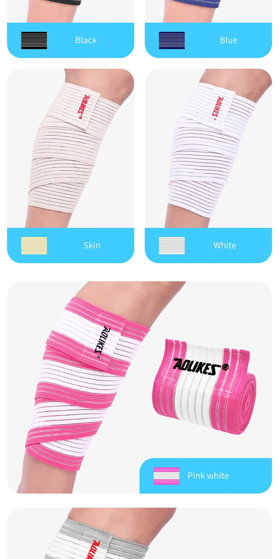 AOLIKES 1PC 40-180cm Compression Bandage Protector Knee Support Brace Sports Elastic Elbow Straps Leg Bands Bandage Workout Wrap