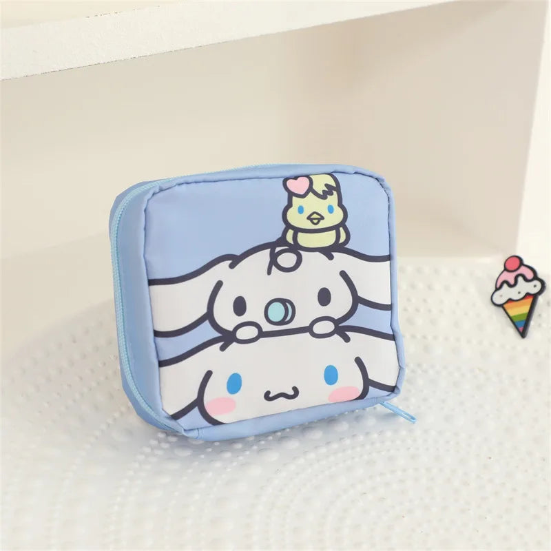 Hello Kitty Kuromi Menstrual Bag Cute Girly Cinnamoroll Hangyodon Pochacco Capacity Sanitary Napkin Storage Bag